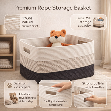 Home Essentials | Oversized Woven Storage Basket with Durable Handles | Rectangular Design for Efficient Organization 2