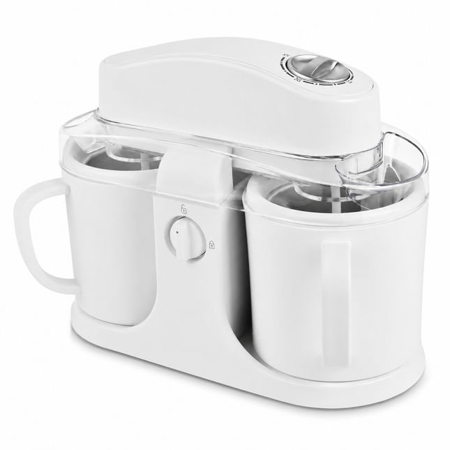 Home Treats | Dual Bowl Ice Cream Maker with Easy One-Knob Control | Compact Design for Quick Frozen Desserts 0
