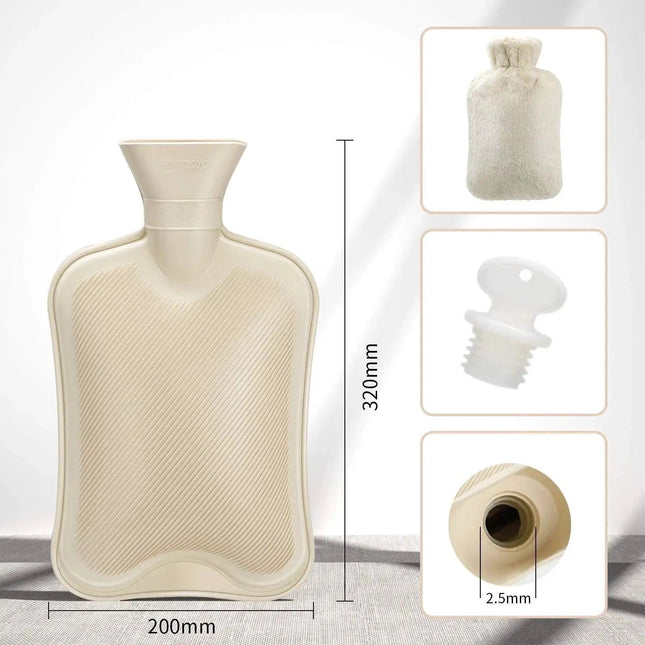 Hot Water Bottle with Cover, Hot Water Bag with Soft Faux Fur Plush Cover