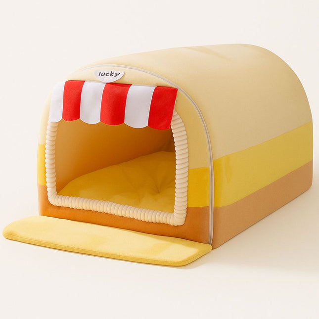 Indoor Dog House, Covered Dog Bed with Removable Cushion, Plush Pet Bed for Winter, Cozy Pet House_00