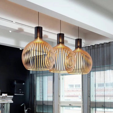 Wood Pendant Light Fixture, Rustic Hanging Lamp with Adjustable Black Cord – image 19