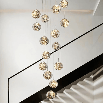 Staircase Chandelier, Glass Bubble Chandelier with LED Bulbs, Long Pendant Chandelier for Stairs and Stairwell