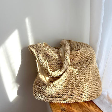 Straw Beach Bag, Beach Tote Bag with Zipper – image 6