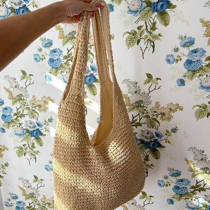 Straw Beach Bag, Handwoven Boho Straw Bag for Women and Summer Picnic