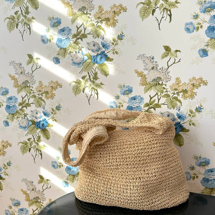 Straw Beach Bag, Beach Tote Bag with Zipper