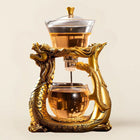 Glass Tea Maker with Golden Dragon and Phoenix Base, Semi Automatic Glass Teapot, Tea Gift for Tea Lovers