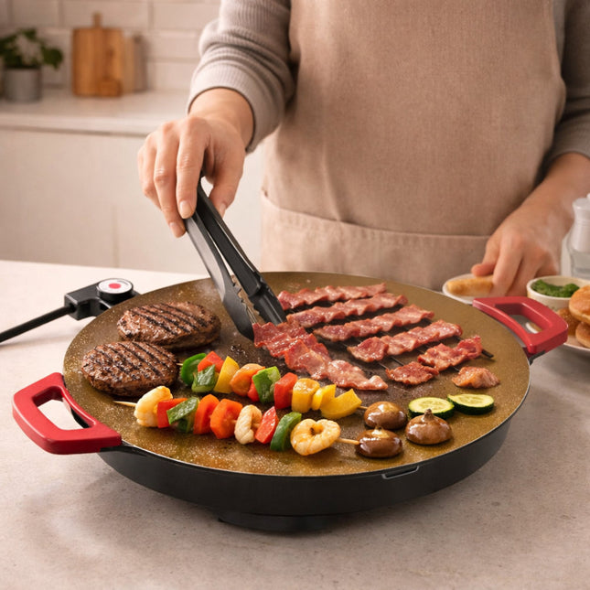 Indoor Cooking | Cast Iron Grill Pan with Electric Power | Smokeless Griddle for Effortless Meal Preparation 0