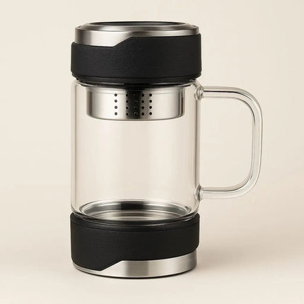 Tea Mug with Infuser, Double Wall Glass Mug with Handle, Loose Leaf Tea Infuser Cup for Home and Office