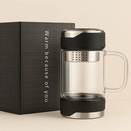 Tea Mug with Infuser, Double Wall Glass Mug with Handle