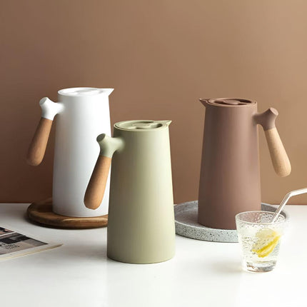 Insulated Thermal Carafe | Double Wall Beverage Server with Wood Handle | 1L Capacity for Hot and Cold Drinks 7