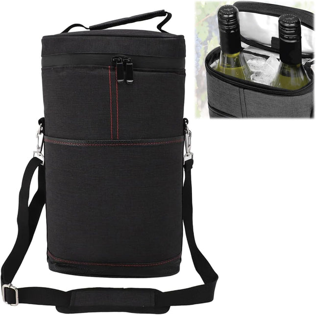 Insulated Wine Tote Bag for 2 Bottles with Adjustable Strap | Durable Canvas Carrier for Safe Travel 0