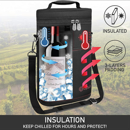 Insulated Wine Tote Bag for 2 Bottles with Adjustable Strap | Durable Canvas Carrier for Safe Travel 3