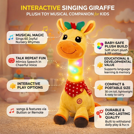 Interactive Singing Giraffe Plush Toy with Nursery Rhymes & Speech Mimicry | Engaging Musical Companion for Early Childhood Development 3