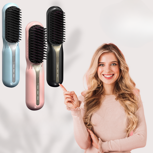 Cordless Curling Brush, Hair Straightening Brush for All Hair Types, Rechargeable Ceramic Hair Straightener for Travel