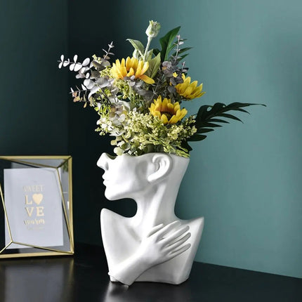 Vases, Ceramic Vase for Flowers with Abstract Face