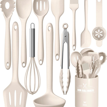 Ivory Silicone Kitchen Utensil Set | Non-Stick & Heat-Resistant | Ergonomic Design for Effortless Cooking 0
