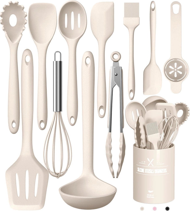 Ivory Silicone Kitchen Utensil Set | Non-Stick & Heat-Resistant | Ergonomic Design for Effortless Cooking 0