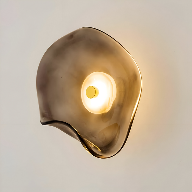 Japandi Curved Glass Wall Sconce | LED Lighting with Two-Way Illumination for Modern Interiors 0