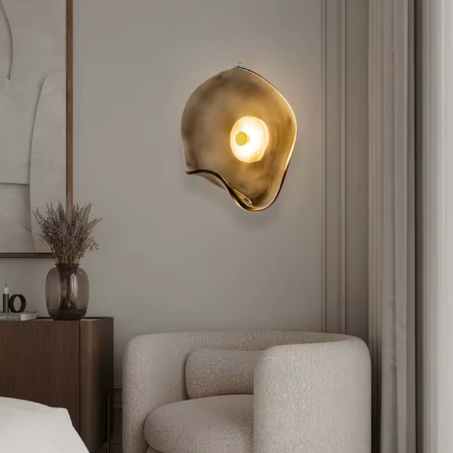 Japandi Curved Glass Wall Sconce | LED Lighting with Two-Way Illumination for Modern Interiors 1