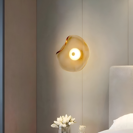 Japandi Curved Glass Wall Sconce | LED Lighting with Two-Way Illumination for Modern Interiors 8