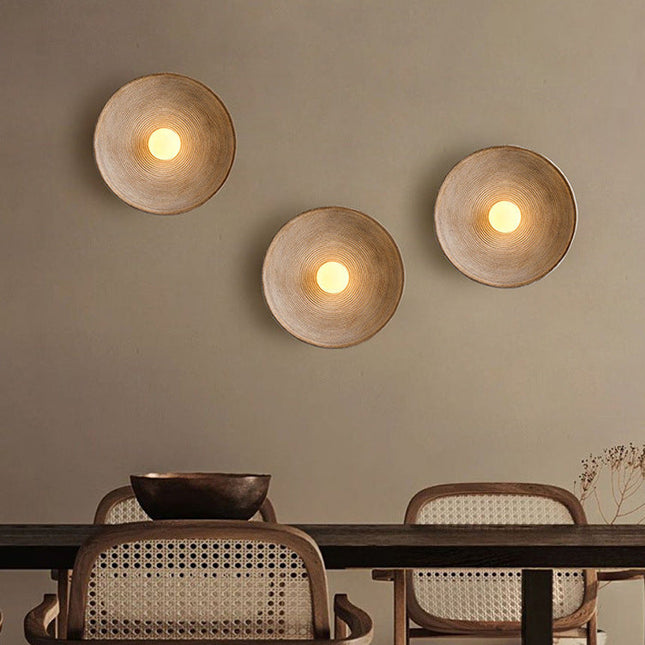 Japandi | Wall Sconces with Textured Disc Design | Ambient Illumination for Modern Spaces 1
