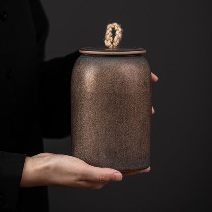 Ceramic Tea Caddy, Retro Stoneware Candy Jar for Sweets, Japanese Tea Canister, Kitchen Canisters for Gong Fu Tea