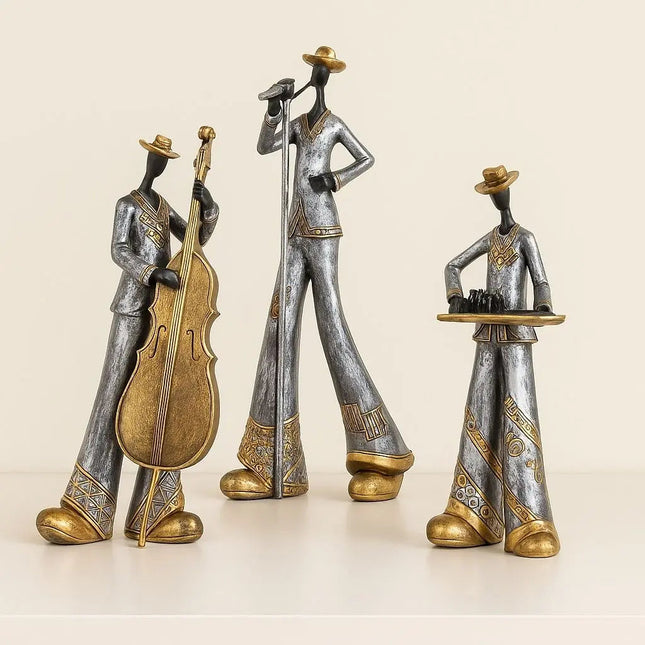 Jazz Musician Figurine Sculpture, Collectible Figurine with Gold Accents