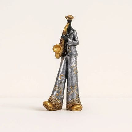 Jazz Musician Figurine Sculpture, Collectible Figurine with Gold Accents, Hand Painted Resin Statue for Bookshelf Decor