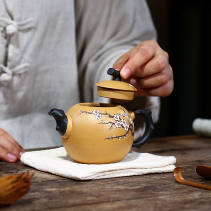 Yixing Clay Teapot, Purple Clay Teapot with Plum Blossom Relief – image 5