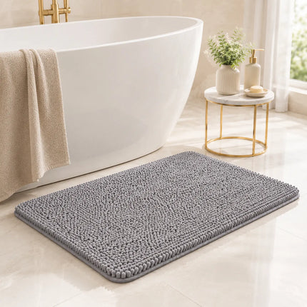 Non Slip Bath Mat, Absorbent Chenille Bath Mats for Bathroom, Machine Washable Bathroom Rugs with Rubber Backing