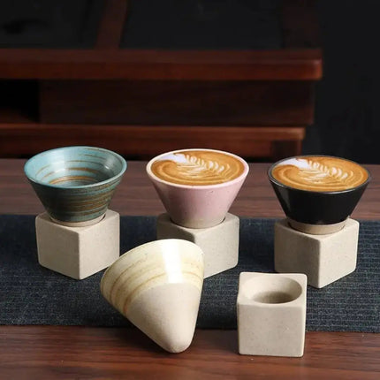 Espresso Cups with Holder, Handmade Ceramic Espresso Cup, Demitasse Cups, Japanese Pottery for Latte and Tea