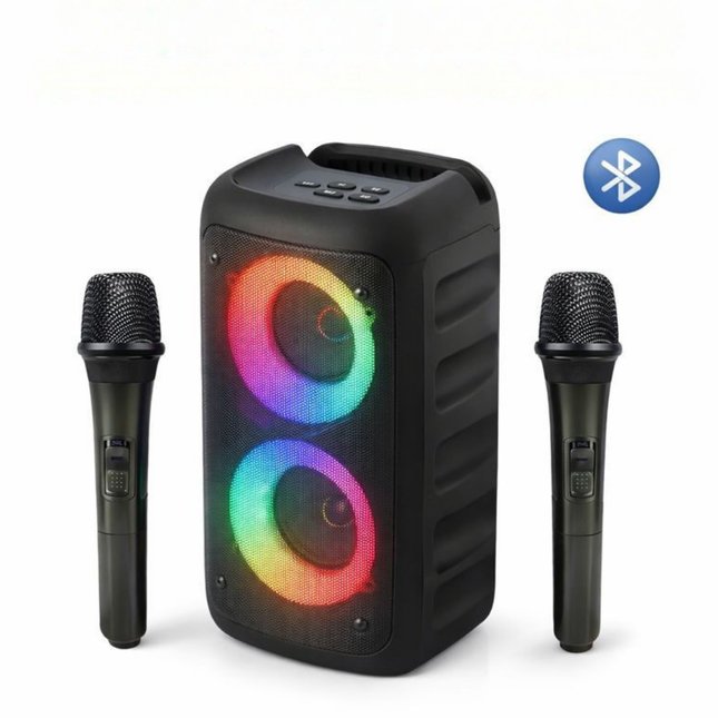 Karaoke Party | Bluetooth Portable Speaker with Dual Microphones | Colorful LED Lights for Fun Singing Sessions 0
