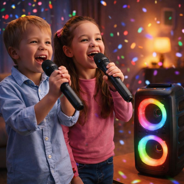 Karaoke Party | Bluetooth Portable Speaker with Dual Microphones | Colorful LED Lights for Fun Singing Sessions 1
