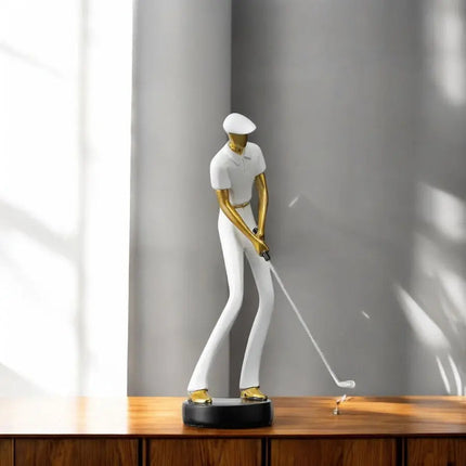 Golf Sculpture with Gold Accents, Golfer Statue for Office Decor