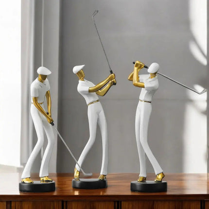 Golf Sculpture with Gold Accents, Golfer Statue for Office Decor, Modern Sculpture for Desk Decor and Shelf Decor