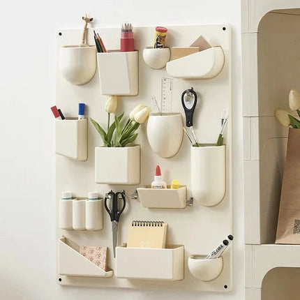 Wall Storage Rack, Wall Rack with Hooks and Clips, Hanging Wall Organizer with Pockets for Office and Kitchen