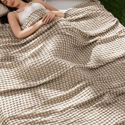 Cozy Haven | Cooling Waffle Queen Blanket with Lightweight Cotton & Bamboo | Soft Summer Throw for Hot Sleepers