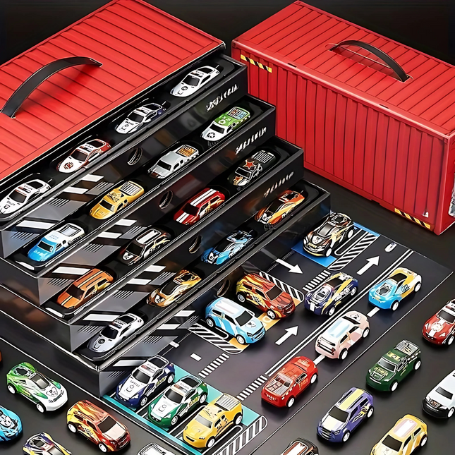 Toy Car Garage Playset with 48 Die Cast Cars, Toy Car Track for Kids, Pull Back Cars and Mini Cars with Storage