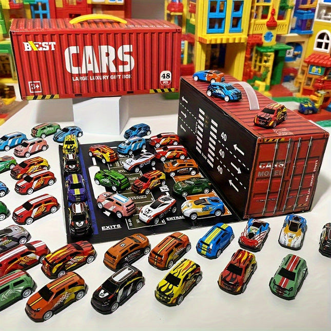 Toy Car Garage Playset with 48 Die Cast Cars, Toy Car Track for Kids