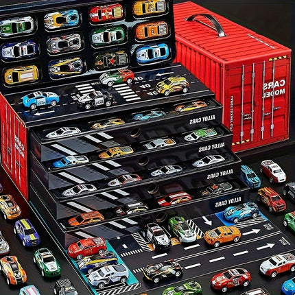 Toy Car Garage Playset with 48 Die Cast Cars, Pull Back Cars and Mini Cars with Storage