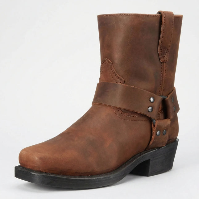 Mens Cowboy Boots, Western Boots with Studded Strap and Side Buckle