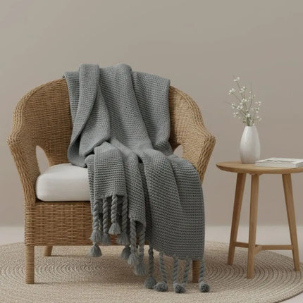 Throw Blankets, Knit Cotton Blanket with Twisted Tassels – image 4