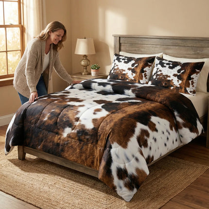 Cowhide Print Bedspread Set, Western Bedding Set