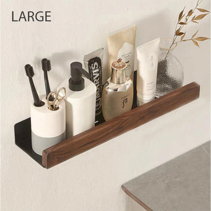 Wall Shelf for Bathroom, Wooden Shelves with Aluminum Frame – image 4