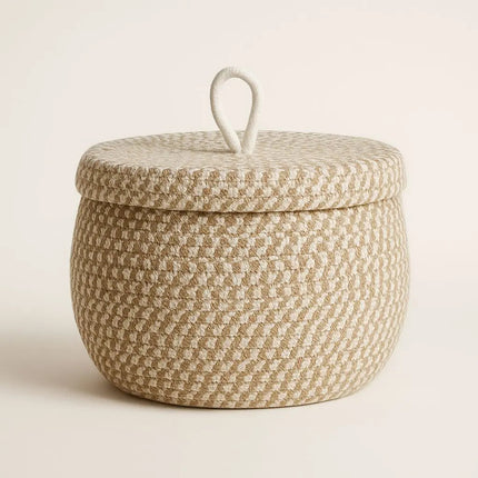 Woven Storage Basket, Small Basket with Handle for Essentials, Round Weave Basket for Home Decor