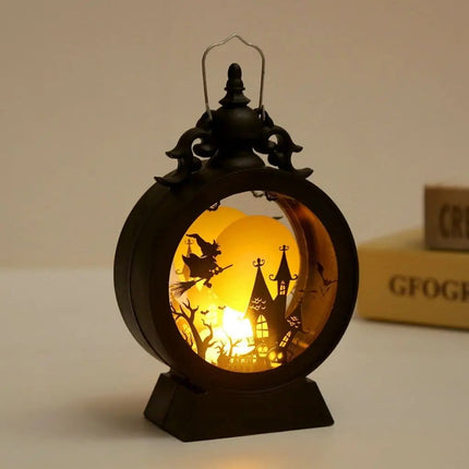 Halloween Lanterns, Retro LED Lantern Light with Pumpkin and Witch Cutouts