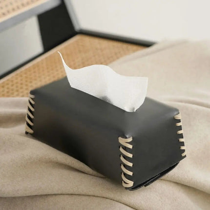 Leather Tissue Box Cover, Rectangular Tissue Box Holder with Hand Stitched Edges – image 5