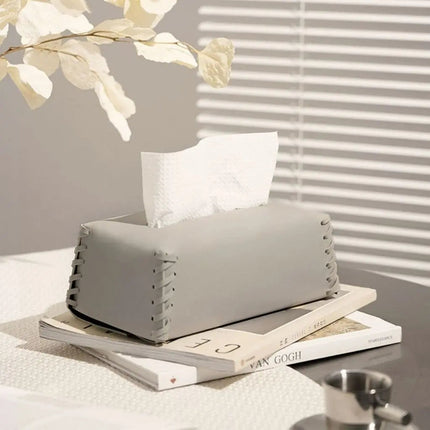 Leather Tissue Box Cover, Rectangular Tissue Box Holder with Hand Stitched Edges – image 8