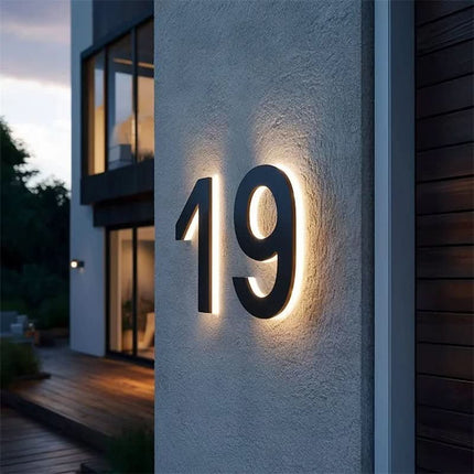 Modern House Numbers with LED Light, Illuminated House Number Sign for Outdoor