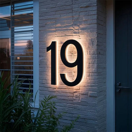 Modern House Numbers with LED Light, Backlit Address Sign in Stainless Steel